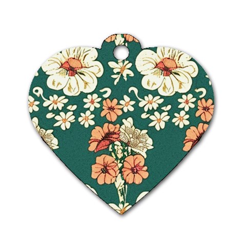 Retro 1880s Flowers Pattern 20 Dog Tag Heart (Two Sides) from ArtsNow.com Front