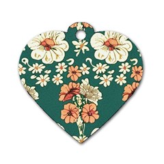 Retro 1880s Flowers Pattern 20 Dog Tag Heart (Two Sides) from ArtsNow.com Front