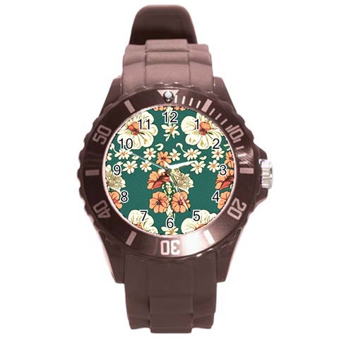 Retro 1880s Flowers Pattern 20 Round Plastic Sport Watch (L) from ArtsNow.com Front