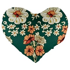 Retro 1880s Flowers Pattern 20 Large 19  Premium Heart Shape Cushions from ArtsNow.com Front