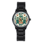 Retro 1880s Flowers Pattern 20 Stainless Steel Round Watch