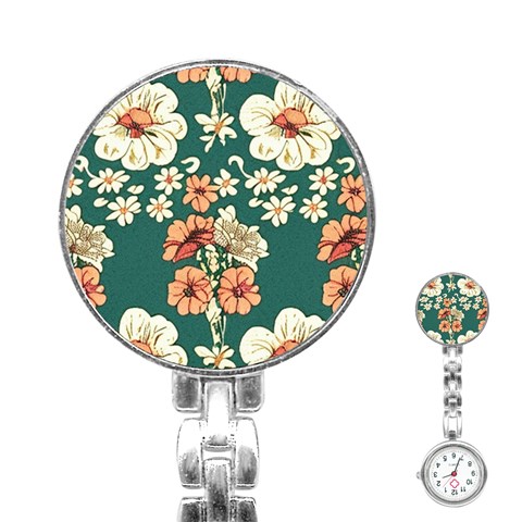 Retro 1880s Flowers Pattern 20 Stainless Steel Nurses Watch from ArtsNow.com Front