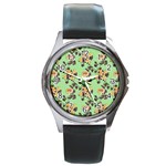 Retro 1880s Flowers Pattern 24 Round Metal Watch