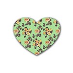 Retro 1880s Flowers Pattern 24 Rubber Coaster (Heart)