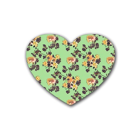 Retro 1880s Flowers Pattern 24 Rubber Heart Coaster (4 pack) from ArtsNow.com Front