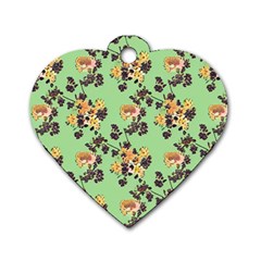 Retro 1880s Flowers Pattern 24 Dog Tag Heart (Two Sides) from ArtsNow.com Front