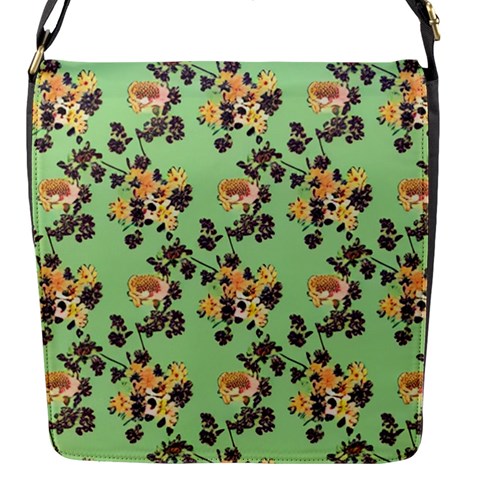 Retro 1880s Flowers Pattern 24 Flap Closure Messenger Bag (S) from ArtsNow.com Front