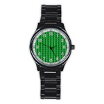 Green Christmas Tree Pattern Background Stainless Steel Round Watch