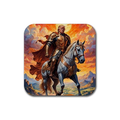 Heroic Trump Warrior in Golden Armor Rubber Coaster (Square) from ArtsNow.com Front