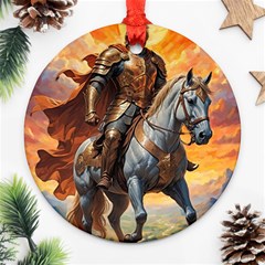 Heroic Trump Warrior in Golden Armor Round Ornament (Two Sides) from ArtsNow.com Front