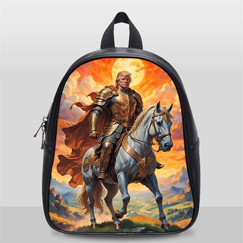 Heroic Trump Warrior in Golden Armor School Bag (Small) from ArtsNow.com Front