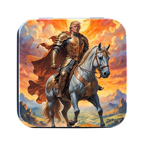 Heroic Trump Warrior in Golden Armor Square Metal Box (Black) from ArtsNow.com Front