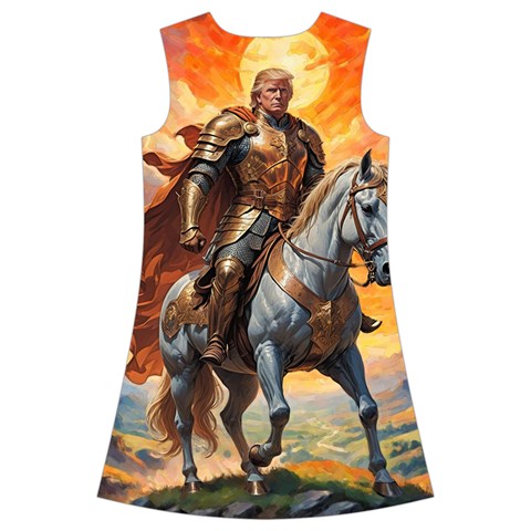 Heroic Trump Warrior in Golden Armor Kids  Short Sleeve Velvet Dress from ArtsNow.com Back