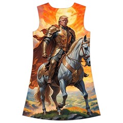 Heroic Trump Warrior in Golden Armor Kids  Short Sleeve Velvet Dress from ArtsNow.com Back