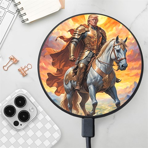 Heroic Trump Warrior in Golden Armor Wireless Fast Charger(Black) from ArtsNow.com Front