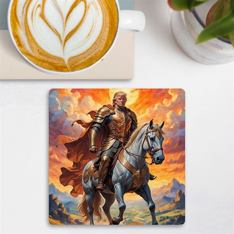 Heroic Trump Warrior in Golden Armor UV Print Square Tile Coaster  from ArtsNow.com Front