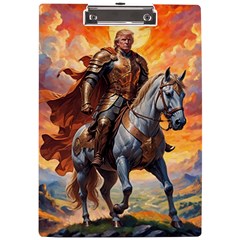 Heroic Trump Warrior in Golden Armor A4 Acrylic Clipboard from ArtsNow.com Front