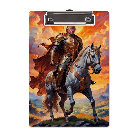 Heroic Trump Warrior in Golden Armor A5 Acrylic Clipboard from ArtsNow.com Front