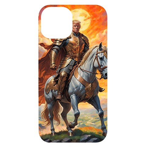 Heroic Trump Warrior in Golden Armor iPhone 14 Black UV Print Case from ArtsNow.com Front