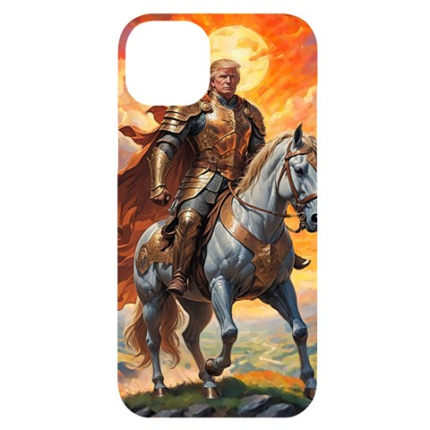 Heroic Trump Warrior in Golden Armor iPhone 14 Plus Black UV Print Case from ArtsNow.com Front