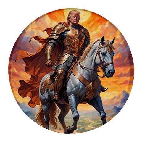 Heroic Trump Warrior in Golden Armor Round Glass Fridge Magnet (4 pack) from ArtsNow.com Front