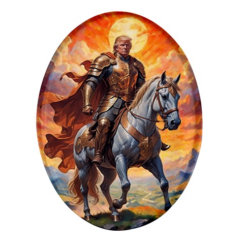 Heroic Trump Warrior in Golden Armor Oval Glass Fridge Magnet (4 pack) from ArtsNow.com Front