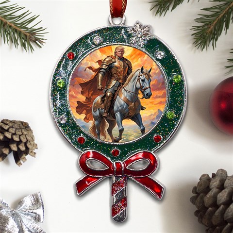 Heroic Trump Warrior in Golden Armor Metal X Mas Lollipop with Crystal Ornament from ArtsNow.com Front