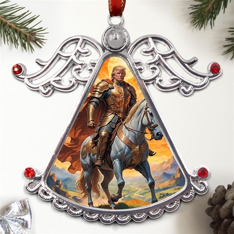 Heroic Trump Warrior in Golden Armor Metal Angel with Crystal Ornament from ArtsNow.com Front