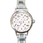 Christmas Xmas Holiday Pattern Background Round Italian Charm Watch