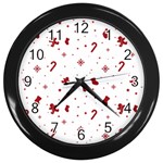 Christmas Xmas Holiday Pattern Background Wall Clock (Black)