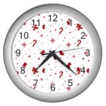 Christmas Xmas Holiday Pattern Background Wall Clock (Silver)