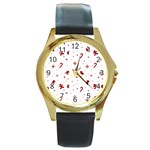 Christmas Xmas Holiday Pattern Background Round Gold Metal Watch