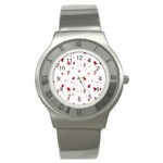 Christmas Xmas Holiday Pattern Background Stainless Steel Watch