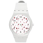 Christmas Xmas Holiday Pattern Background Round Plastic Sport Watch (M)