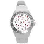 Christmas Xmas Holiday Pattern Background Round Plastic Sport Watch (L)