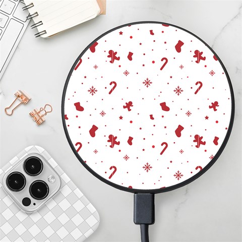 Christmas Xmas Holiday Pattern Background Wireless Fast Charger(Black) from ArtsNow.com Front