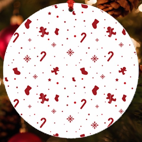 Christmas Xmas Holiday Pattern Background UV Print Acrylic Ornament Round from ArtsNow.com Front