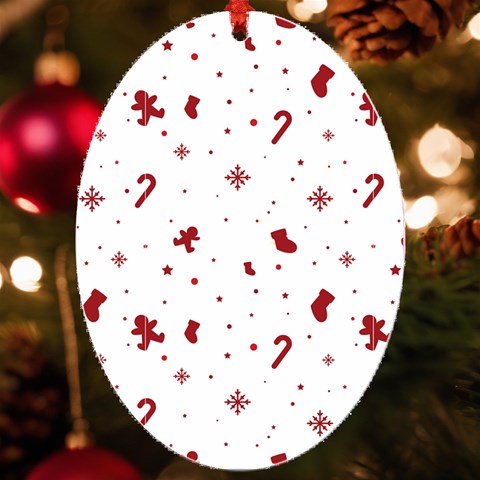 Christmas Xmas Holiday Pattern Background UV Print Acrylic Ornament Oval from ArtsNow.com Front