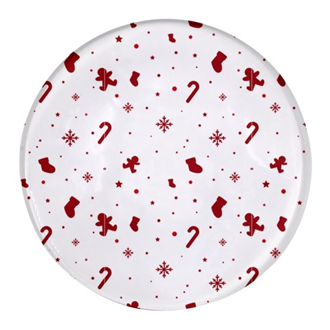 Christmas Xmas Holiday Pattern Background Round Glass Fridge Magnet (4 pack) from ArtsNow.com Front