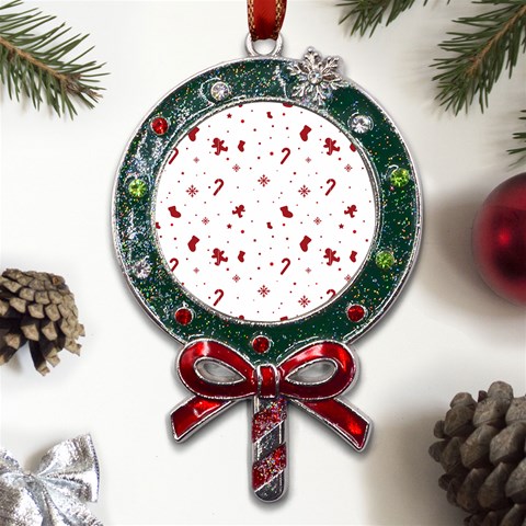 Christmas Xmas Holiday Pattern Background Metal X Mas Lollipop with Crystal Ornament from ArtsNow.com Front