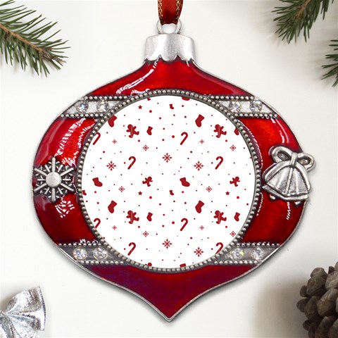 Christmas Xmas Holiday Pattern Background Metal Snowflake And Bell Red Ornament from ArtsNow.com Front