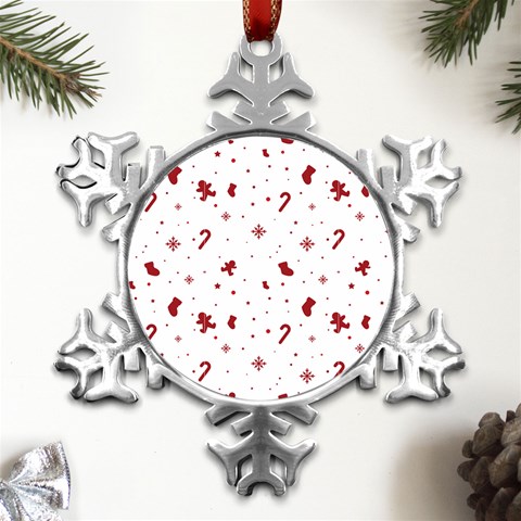 Christmas Xmas Holiday Pattern Background Metal Small Snowflake Ornament from ArtsNow.com Front