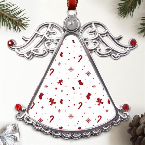 Christmas Xmas Holiday Pattern Background Metal Angel with Crystal Ornament from ArtsNow.com Front