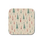 Trees Christmas Holiday Pattern Rubber Square Coaster (4 pack)