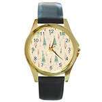 Trees Christmas Holiday Pattern Round Gold Metal Watch