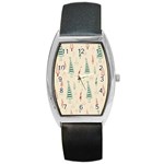 Trees Christmas Holiday Pattern Barrel Style Metal Watch