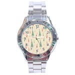 Trees Christmas Holiday Pattern Stainless Steel Analogue Watch