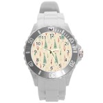 Trees Christmas Holiday Pattern Round Plastic Sport Watch (L)