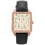 Trees Christmas Holiday Pattern Rose Gold Leather Watch 