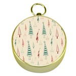 Trees Christmas Holiday Pattern Gold Compasses